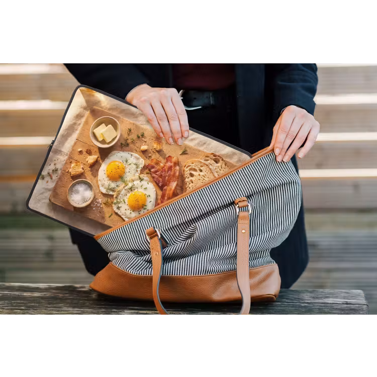 Eten - Ontbijt - Hout - Rustiek - Geel laptophoes neopreen klein -tas
