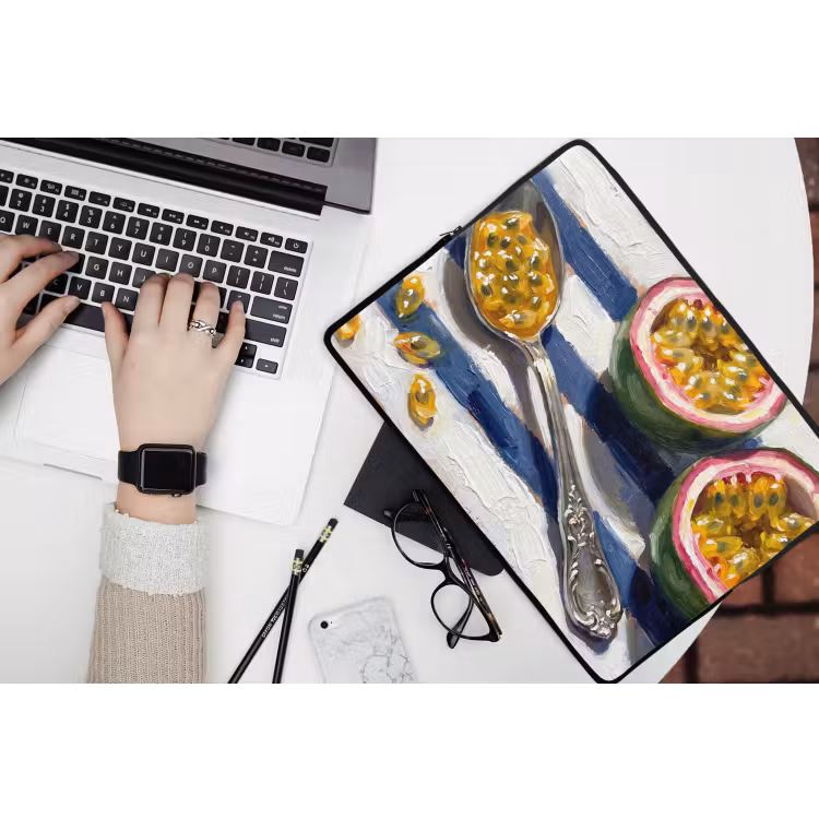 Eten - Passievrucht - Tropisch - Modern - Kleurrijk laptophoes neopreen klein -bureau