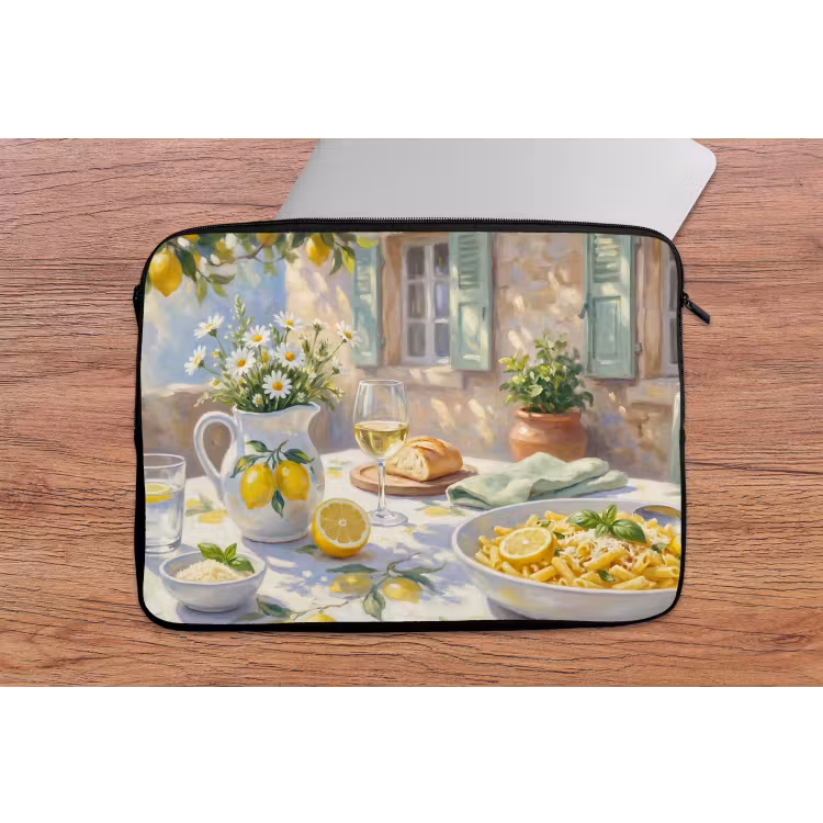 Eten - Terras - Zomer - Geschilderd - Geel laptophoes neopreen klein -tafel