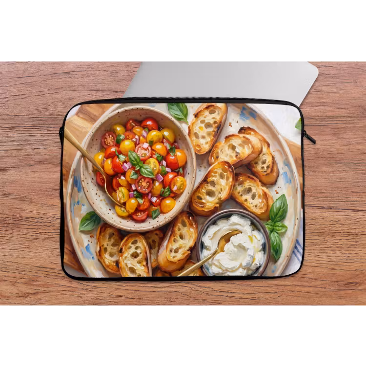 Eten - Tomaat - Brood - Kleurrijk - Keuken laptophoes neopreen klein -tafel