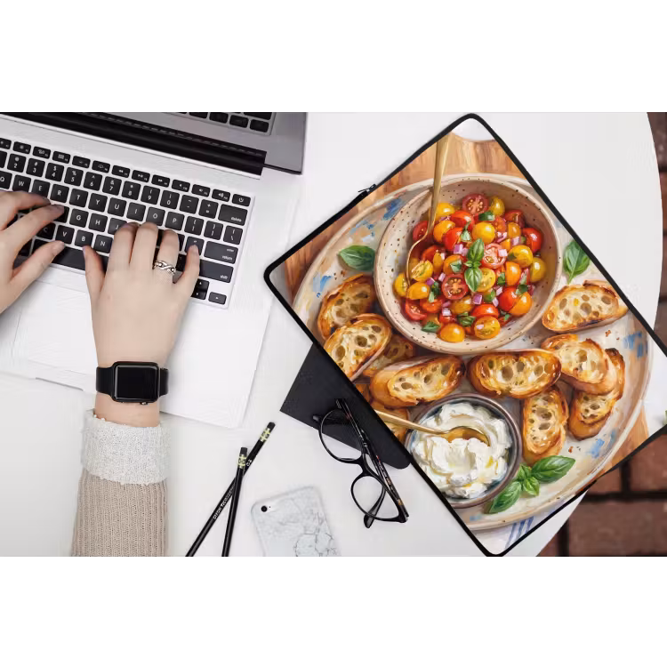 Eten - Tomaat - Brood - Kleurrijk - Keuken laptophoes neopreen klein -bureau