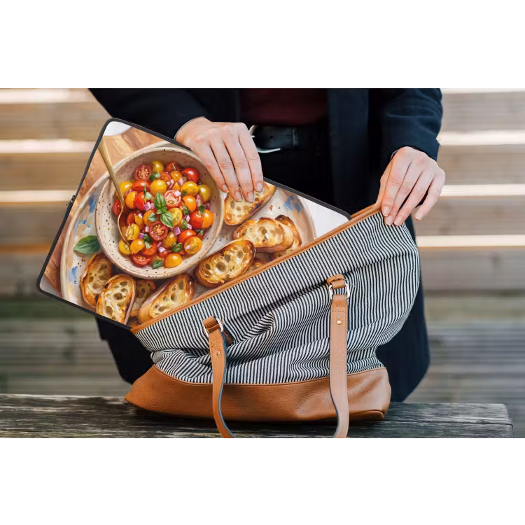 Eten - Tomaat - Brood - Kleurrijk - Keuken laptophoes neopreen klein -tas