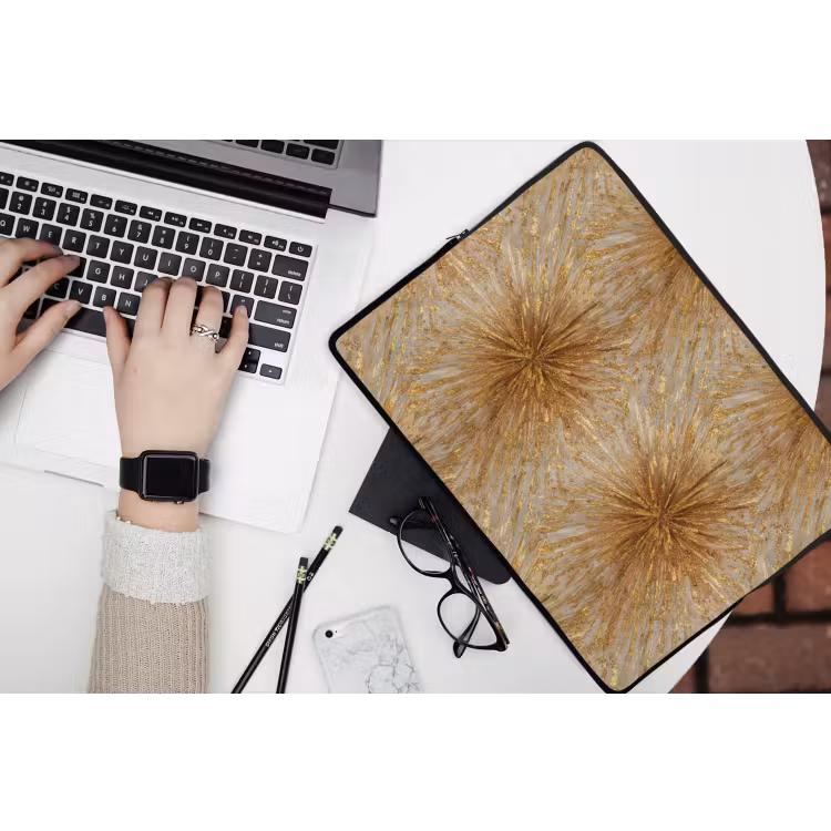 Explosie - Abstract - Goud - Wit laptophoes neopreen klein 279 -bureau