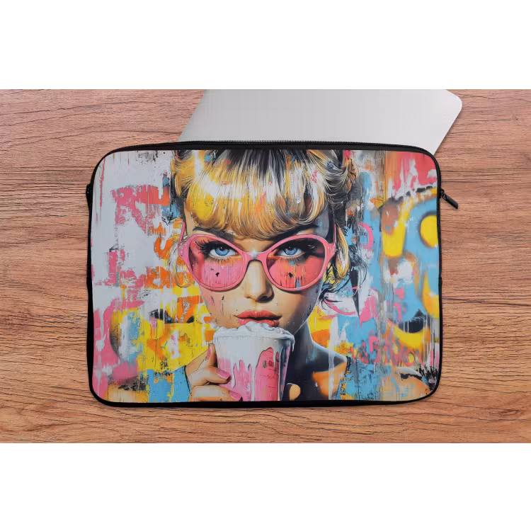 Expressief - Milkshake - Vrouw - Felle kleuren laptophoes neopreen klein -tafel