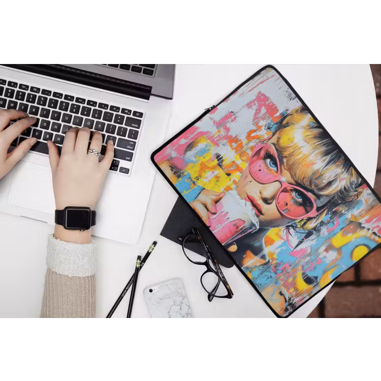 Expressief - Milkshake - Vrouw - Felle kleuren laptophoes neopreen klein -bureau