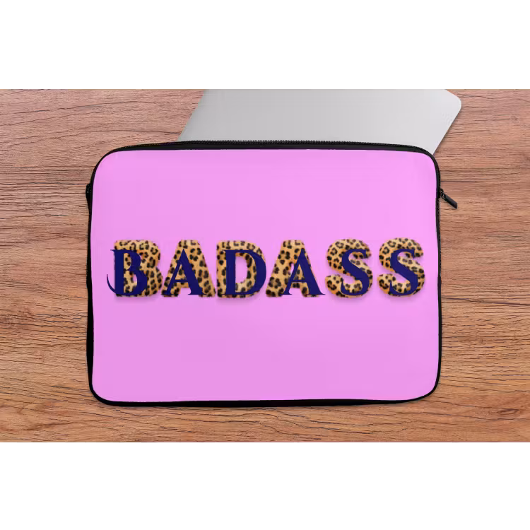 Felroze - Badass - Panterprint - Schaduw laptophoes neopreen klein -tafel