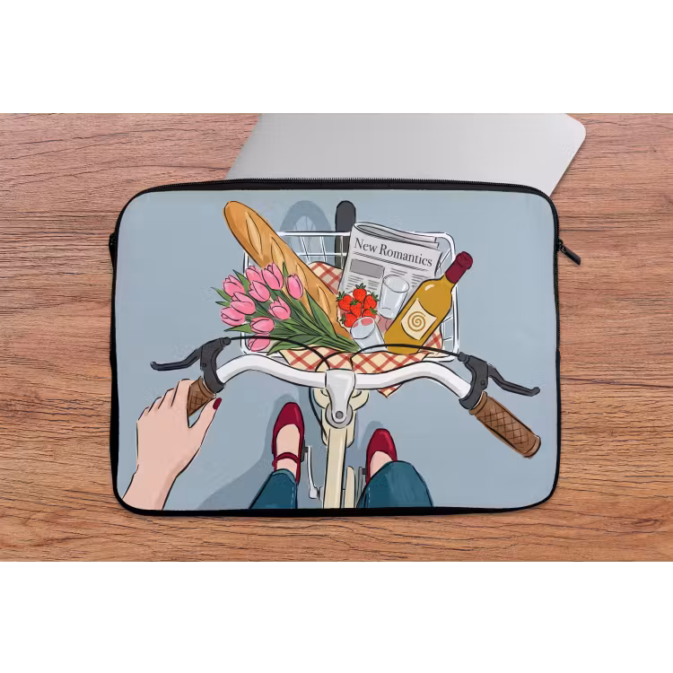 Fiets - Picknick - Zomer - Illustratie laptophoes neopreen klein -tafel