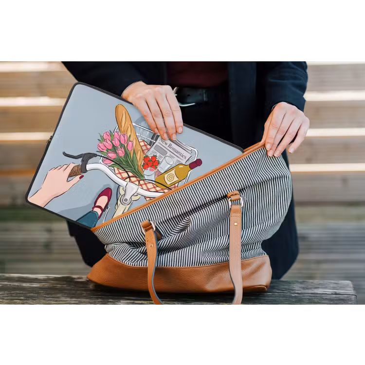 Fiets - Picknick - Zomer - Illustratie laptophoes neopreen klein -tas