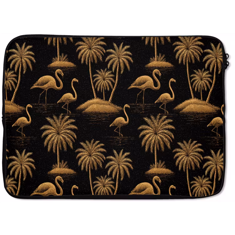Flamingo - Palmbomen - Tropisch - Goud - Zwart laptophoes neopreen klein 279 -zkaufland3dotto
