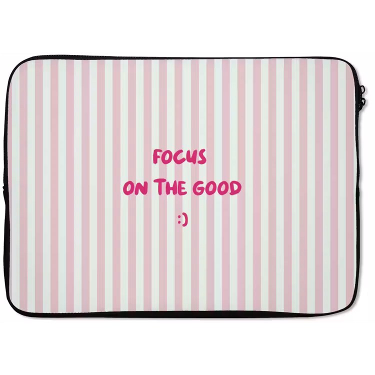 Focus on the good - Strepen - Roze - Smiley laptophoes neopreen klein -zkaufland3dotto