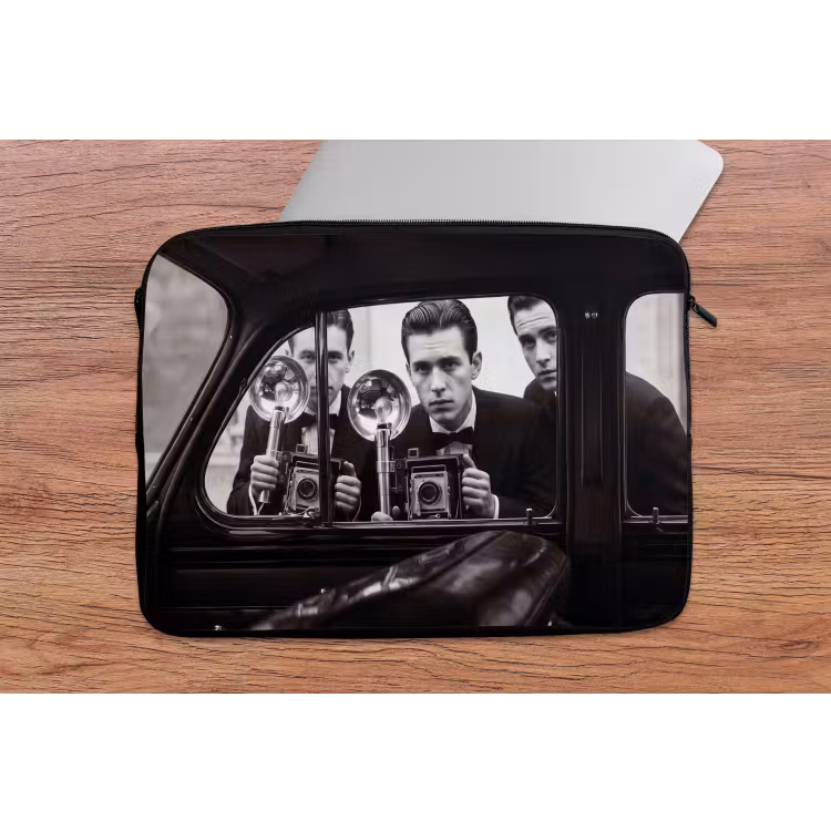 Fotograaf - Camera - Vintage - Journalistiek - Zwart-wit laptophoes neopreen klein -tafel