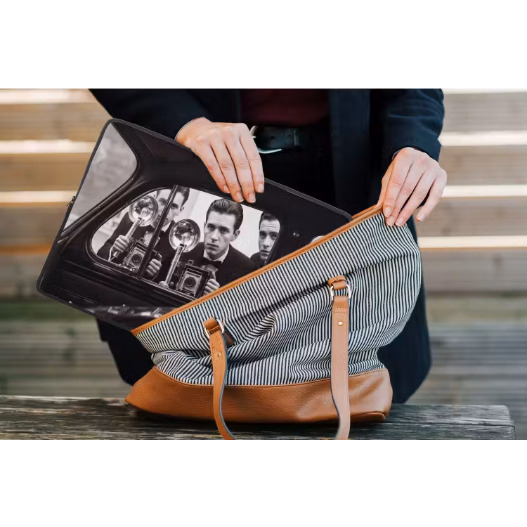 Fotograaf - Camera - Vintage - Journalistiek - Zwart-wit laptophoes neopreen klein -tas