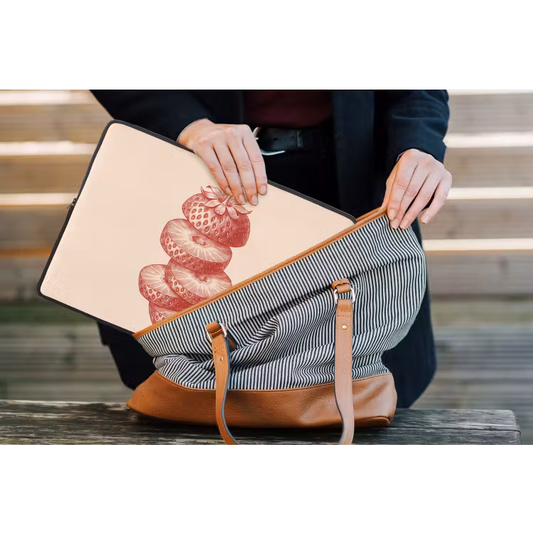 Fruit - Gesneden - Illustratie - Rood - Vintage laptophoes neopreen klein -tas