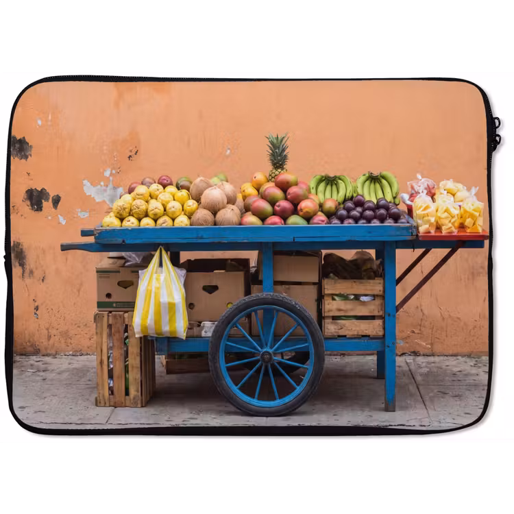 Laptophoes Fruit - Kar - Straat - Fruit - Kar - Straat laptophoes neopreen klein