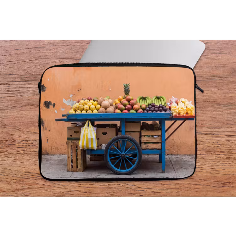 Laptophoes Fruit - Kar - Straat - Fruit - Kar - Straat laptophoes neopreen klein