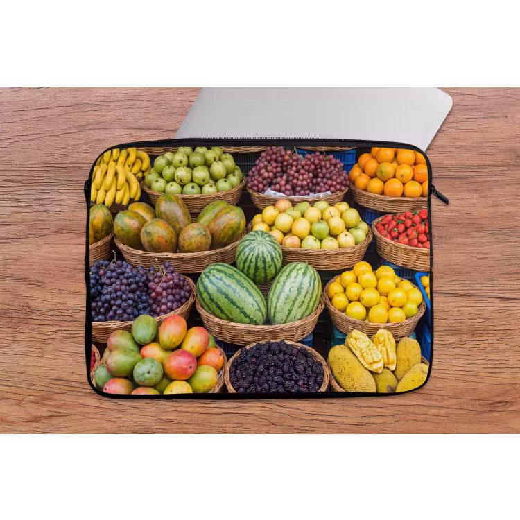 Laptophoes Fruit - Markt - Kleurrijk - Fruit - Markt - Kleurrijk laptophoes neopreen klein