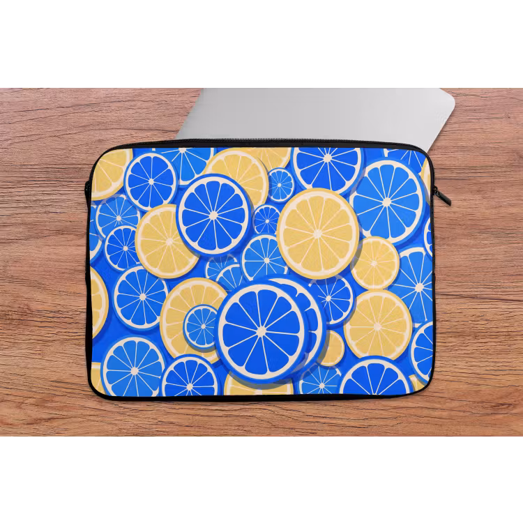 Fruit - Schijven - Patroon - Modern - Blauw - Geel laptophoes neopreen klein -tafel