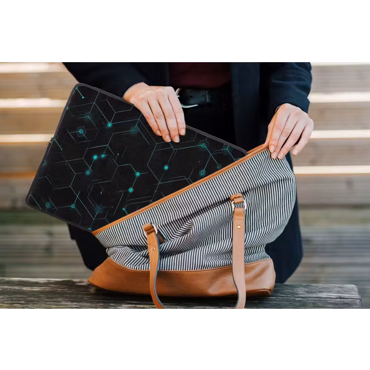 Gaming - Netwerk - Blauw - Punten - Patroon laptophoes neopreen klein -tas
