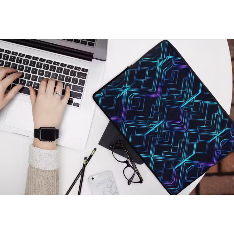 Gaming - Ruitvormen - Abstract - Neon - Paars laptophoes neopreen klein -bureau