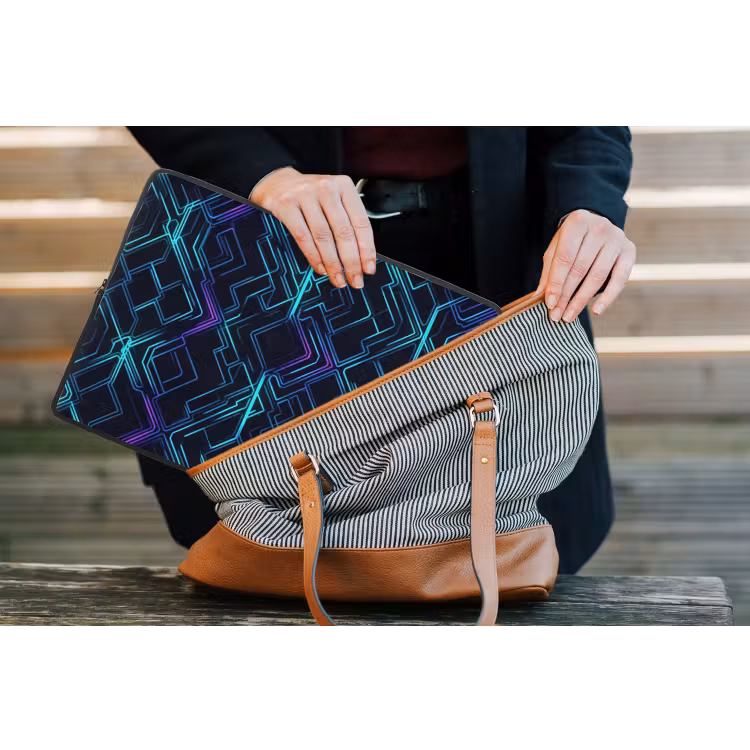 Gaming - Ruitvormen - Abstract - Neon - Paars laptophoes neopreen klein -tas