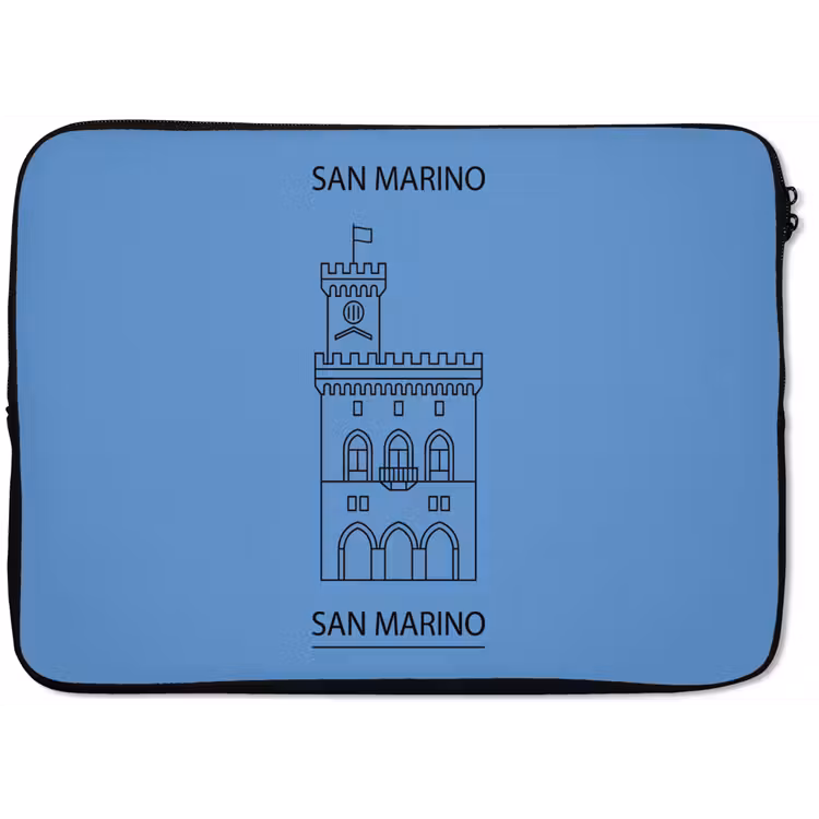 Gebouw - San Marino - Architectuur - Lijntekening - Blauw laptophoes neopreen klein -zkaufland3dotto