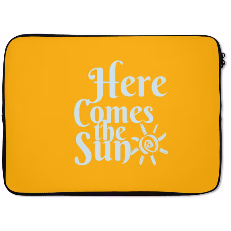 Geel - Blauw - Here comes the sun laptophoes neopreen klein -zkaufland3dotto