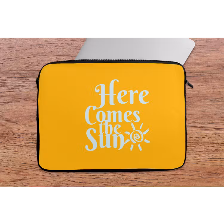 Geel - Blauw - Here comes the sun laptophoes neopreen klein -tafel
