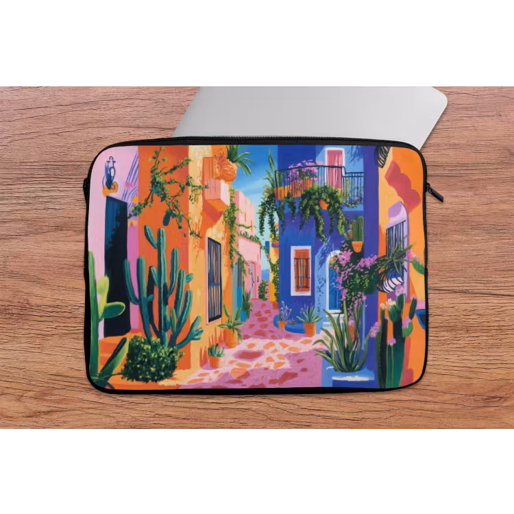 Geel - Blauw - Oranje - Huis laptophoes neopreen klein -tafel
