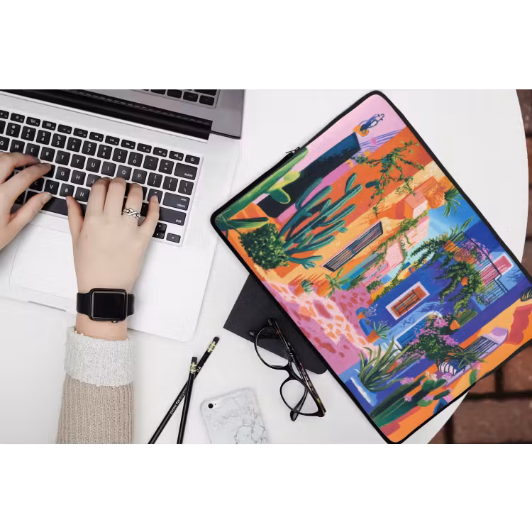 Geel - Blauw - Oranje - Huis laptophoes neopreen klein -bureau
