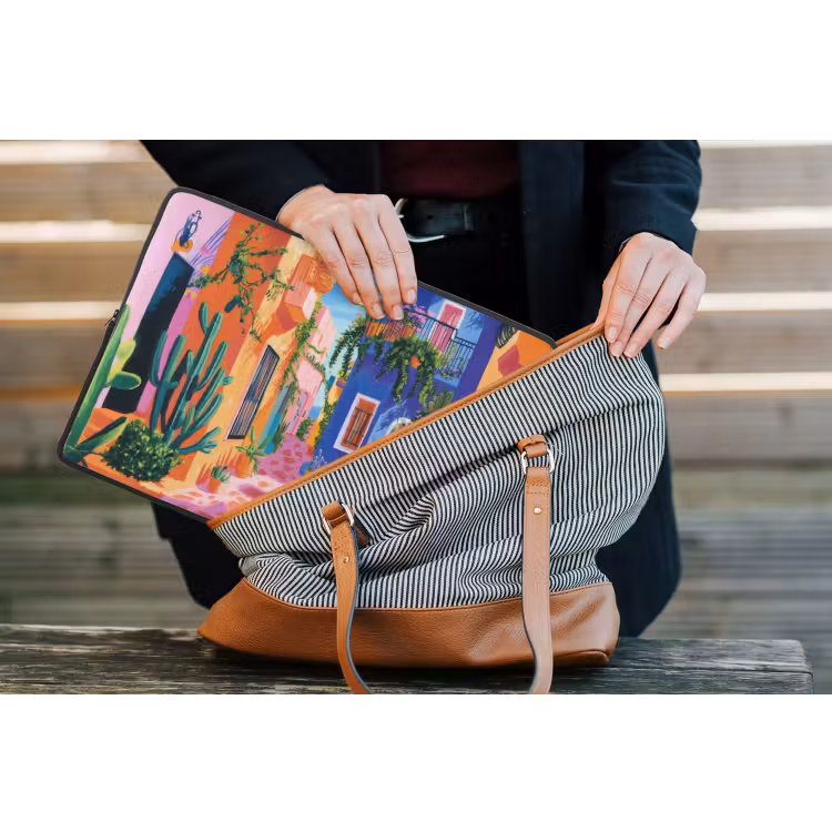 Geel - Blauw - Oranje - Huis laptophoes neopreen klein -tas