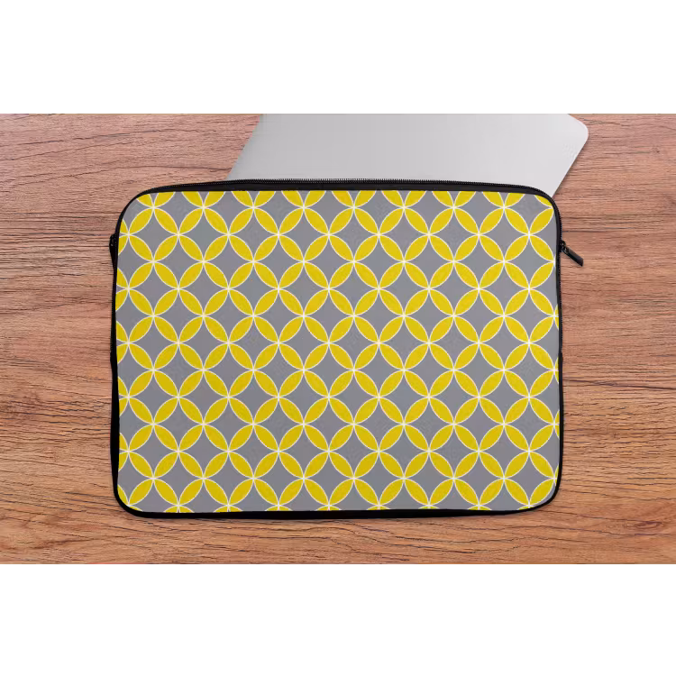 Geometrisch - Cirkels - Modern - Grijs - Geel laptophoes neopreen klein 279 -tafel