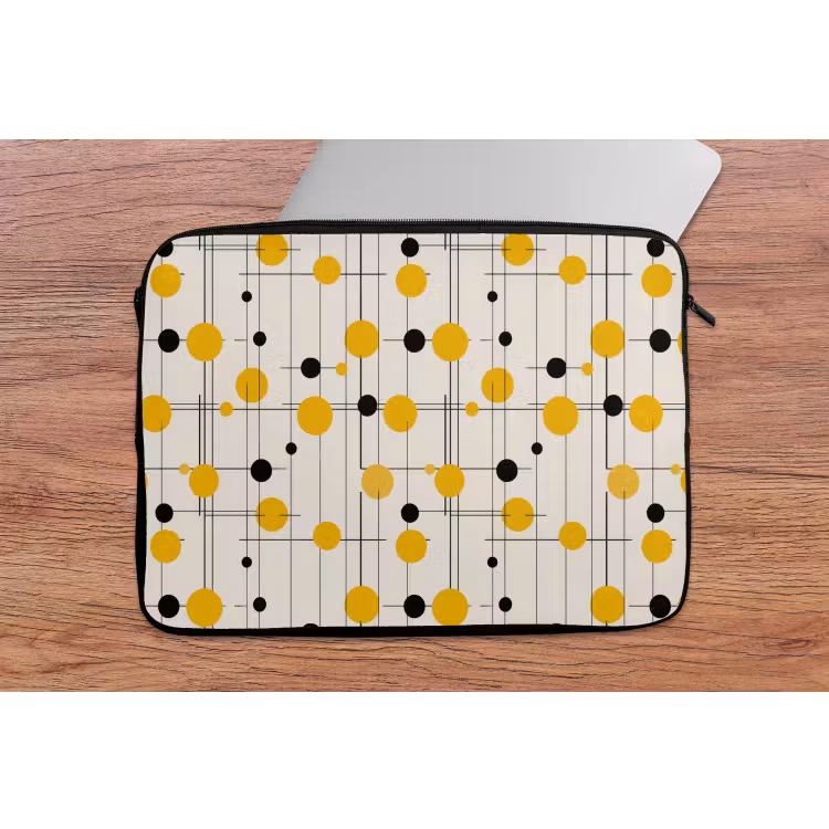 Geometrisch - Retro - Lijnen - Okergeel - Zwart laptophoes neopreen klein 279 -tafel