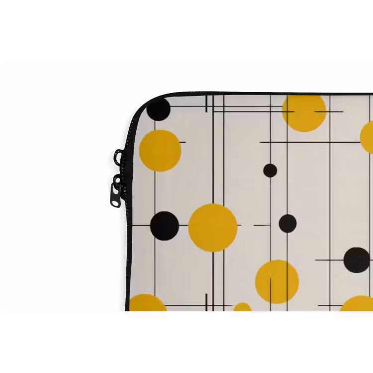 Geometrisch - Retro - Lijnen - Okergeel - Zwart laptophoes neopreen klein 279 -detail