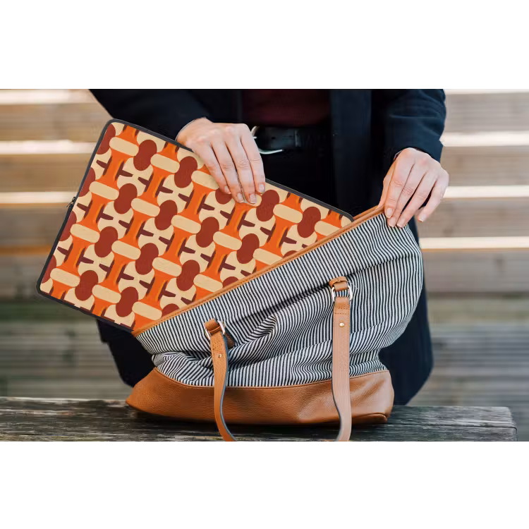 Geometrisch - Retro - Oranje laptophoes neopreen klein 279 -tas