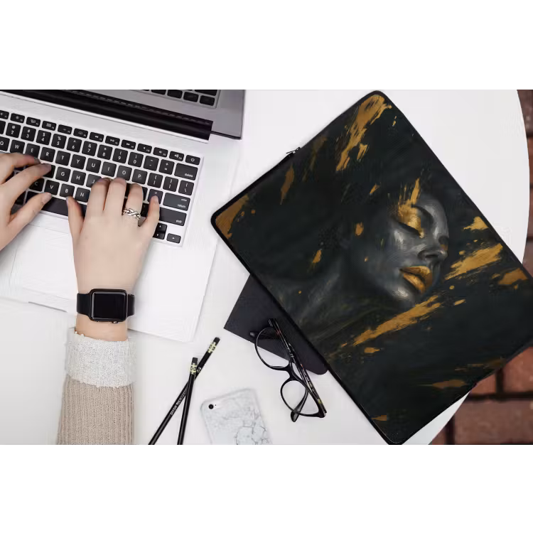 Gezicht - Vrouw - Verfspatten - Abstract laptophoes neopreen klein -bureau