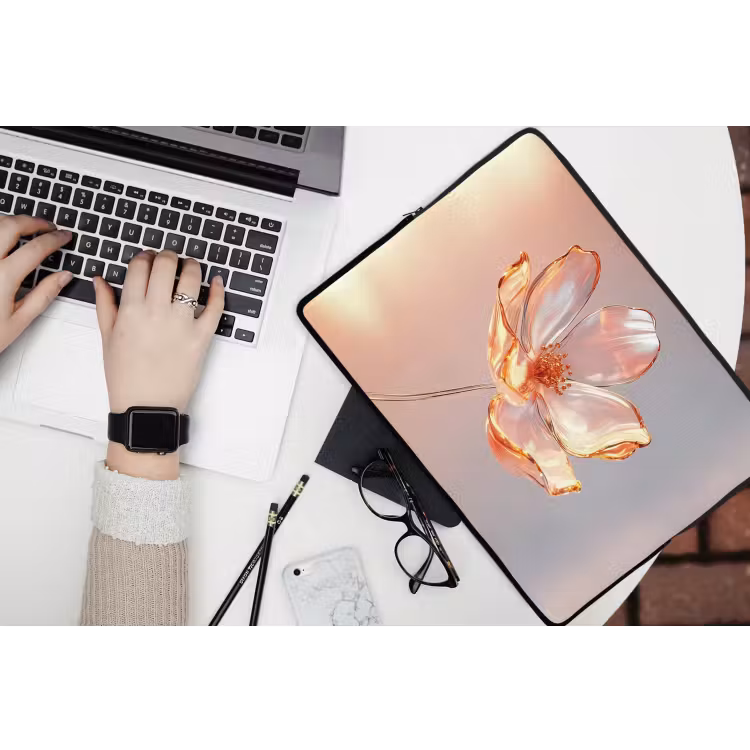Glazen - Bloem - Roze laptophoes neopreen klein -bureau