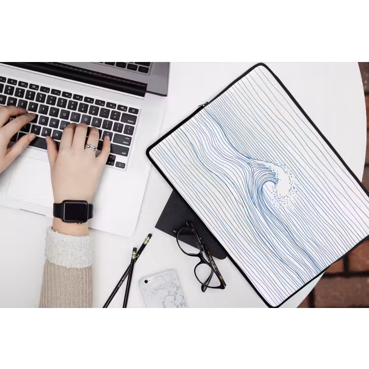 Golf - Brekende - Natuur - Minimalistisch - Blauw laptophoes neopreen klein -bureau