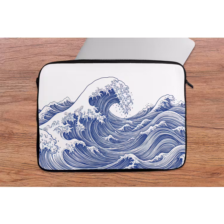 Golf - Japans - Zee - Illustratie - Blauw laptophoes neopreen klein -tafel