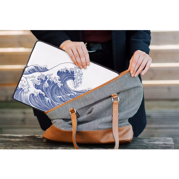 Golf - Japans - Zee - Illustratie - Blauw laptophoes neopreen klein -tas