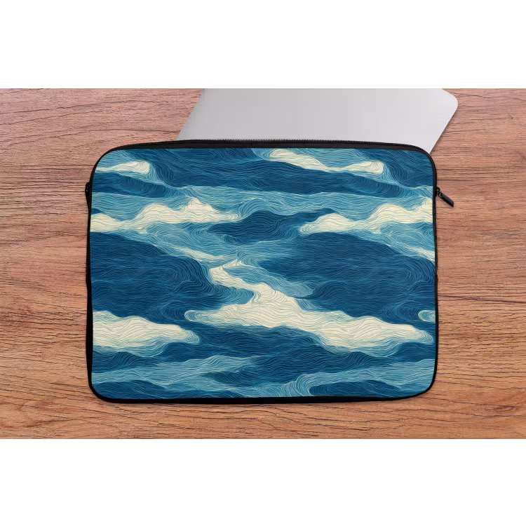 Golven - Abstract - Patroon - Blauw - Wit laptophoes neopreen klein 279 -tafel