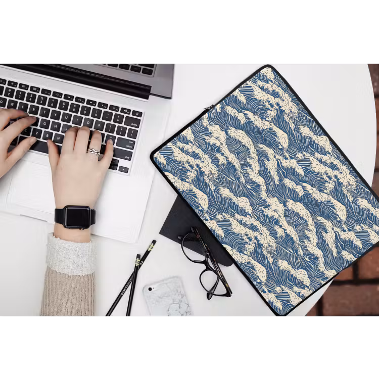 Golven - Klassiek - Blauw laptophoes neopreen klein 279 -bureau