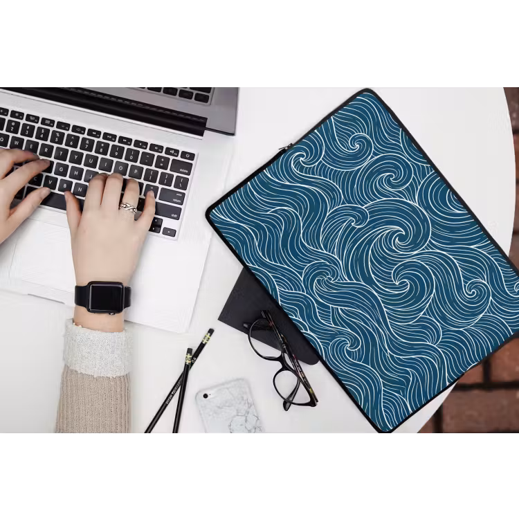 Golven - Spiraal - Water - Abstract - Blauw laptophoes neopreen klein -bureau