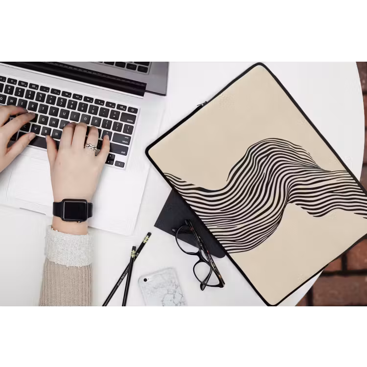 Golvend - Lijnen - Abstract - Silhouet laptophoes neopreen klein -bureau