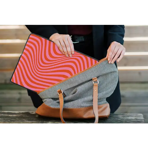 Golvend patroon - Rood - Roze - Lijnen laptophoes neopreen klein -tas