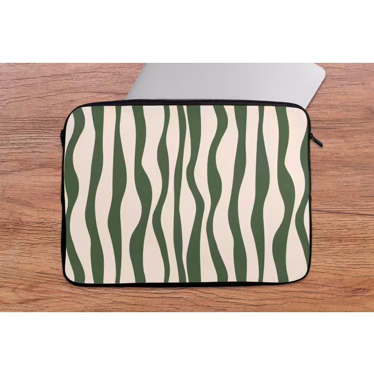 Golvende lijnen - Beige - Groen - Strepen - Abstract laptophoes neopreen klein -tafel