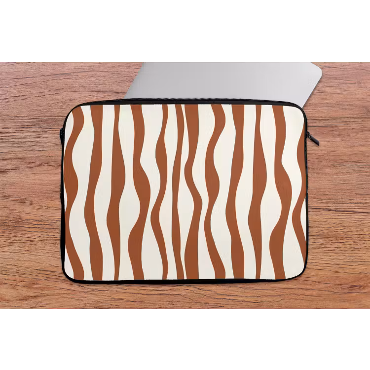Golvende lijnen - Strepen - Beige - Bruin laptophoes neopreen klein -tafel