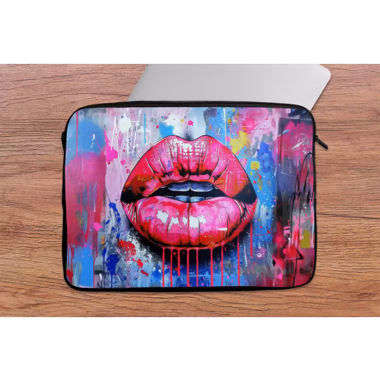 Graffiti - Lippen - Felroze - Geschilderd laptophoes neopreen klein -tafel