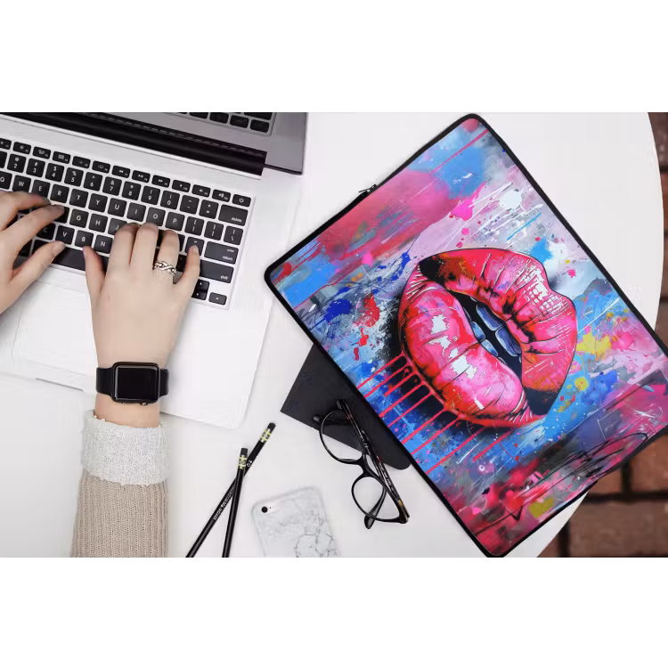 Graffiti - Lippen - Felroze - Geschilderd laptophoes neopreen klein -bureau