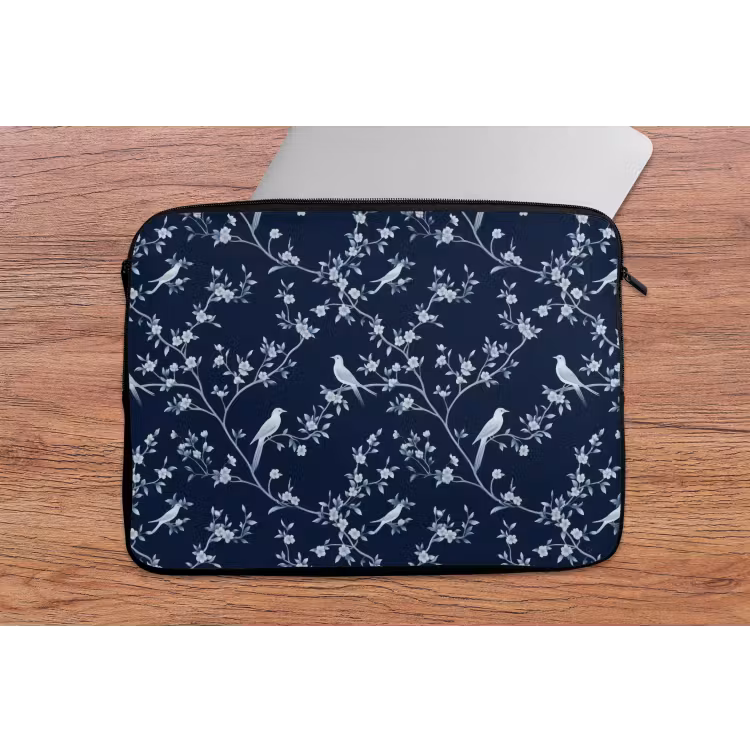 Grafisch - Bloesemtak - Blauw laptophoes neopreen klein 279 -tafel
