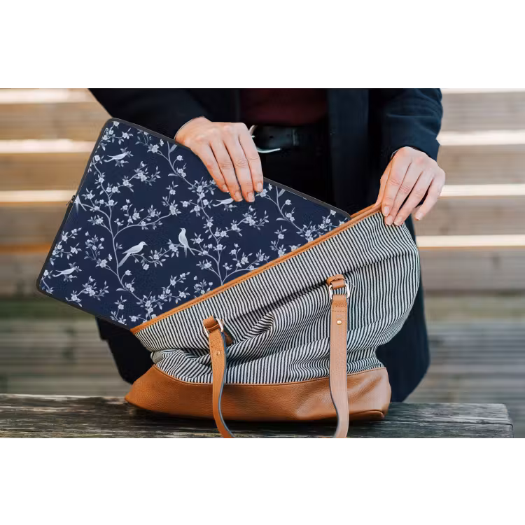 Grafisch - Bloesemtak - Blauw laptophoes neopreen klein 279 -tas